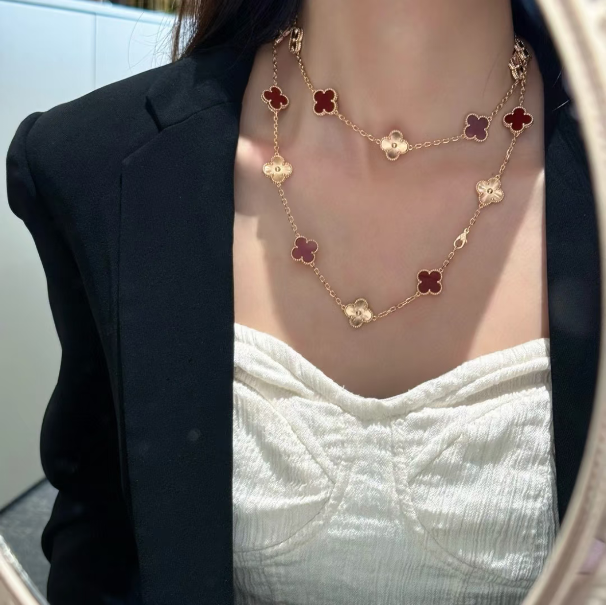 [⭐Luxery]CLOVER 20 MOTIFS LASER CARNELIAN NECKLACE