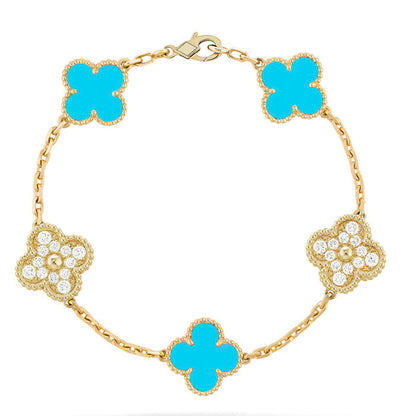[⭐Luxery] CLOVER 5 MOTIF TURQUOISE BRACELET COLLECTION