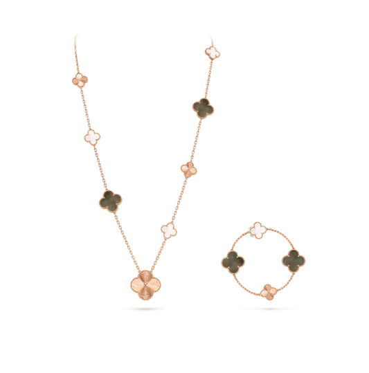 [⭐Luxery]DETACHABLE CLOVER 15(11+4) FLOWER SILVER NECKLACE SET