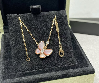 [⭐Luxery]BUTTERFLY PINK MOTHER-OF-PEARL DIAMOND NECKLACE