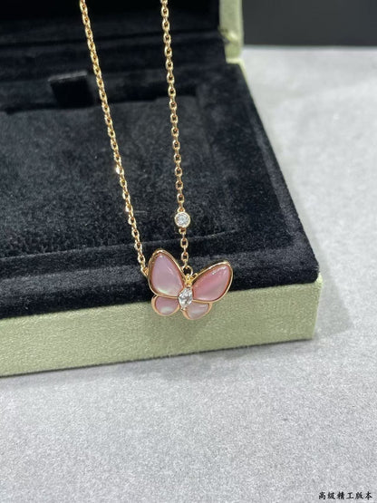 [⭐Luxery]BUTTERFLY PINK MOTHER-OF-PEARL DIAMOND NECKLACE