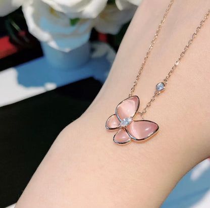 [⭐Luxery]BUTTERFLY PINK MOTHER-OF-PEARL DIAMOND NECKLACE
