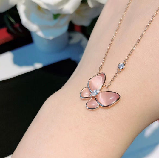 [⭐Luxery]BUTTERFLY PINK MOTHER-OF-PEARL DIAMOND NECKLACE