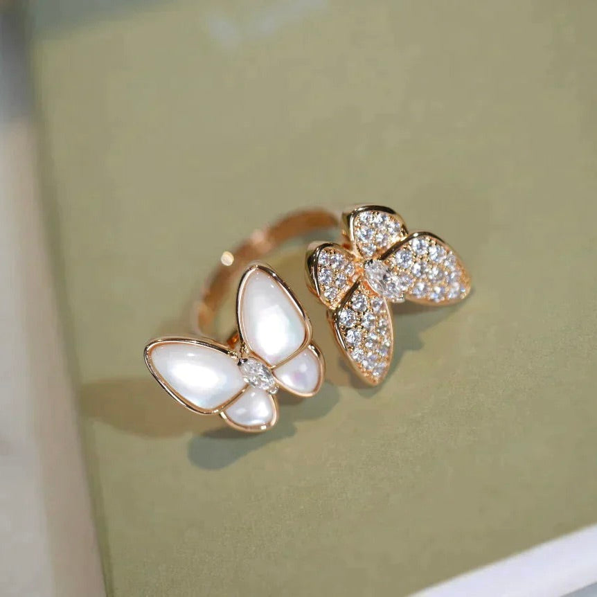 [⭐Luxery]TWIN BUTTERFLY DIAMOND MOP RING