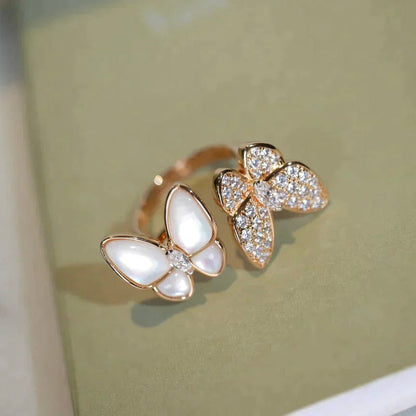 [⭐Luxery]TWIN BUTTERFLY DIAMOND MOP RING