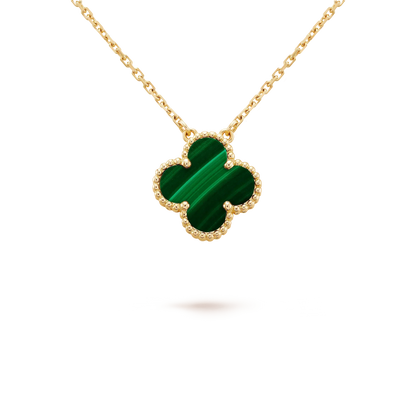 [⭐Luxery]CLOVER 15MM MALACHITE SINGLE FLOWER  NECKLACE