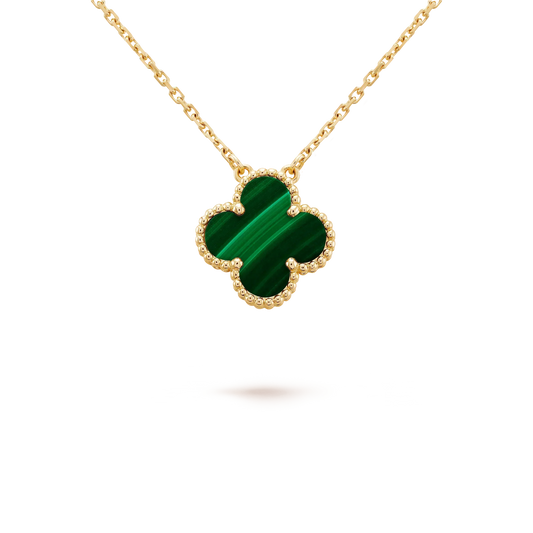[⭐Luxery]CLOVER 15MM MALACHITE SINGLE FLOWER  NECKLACE