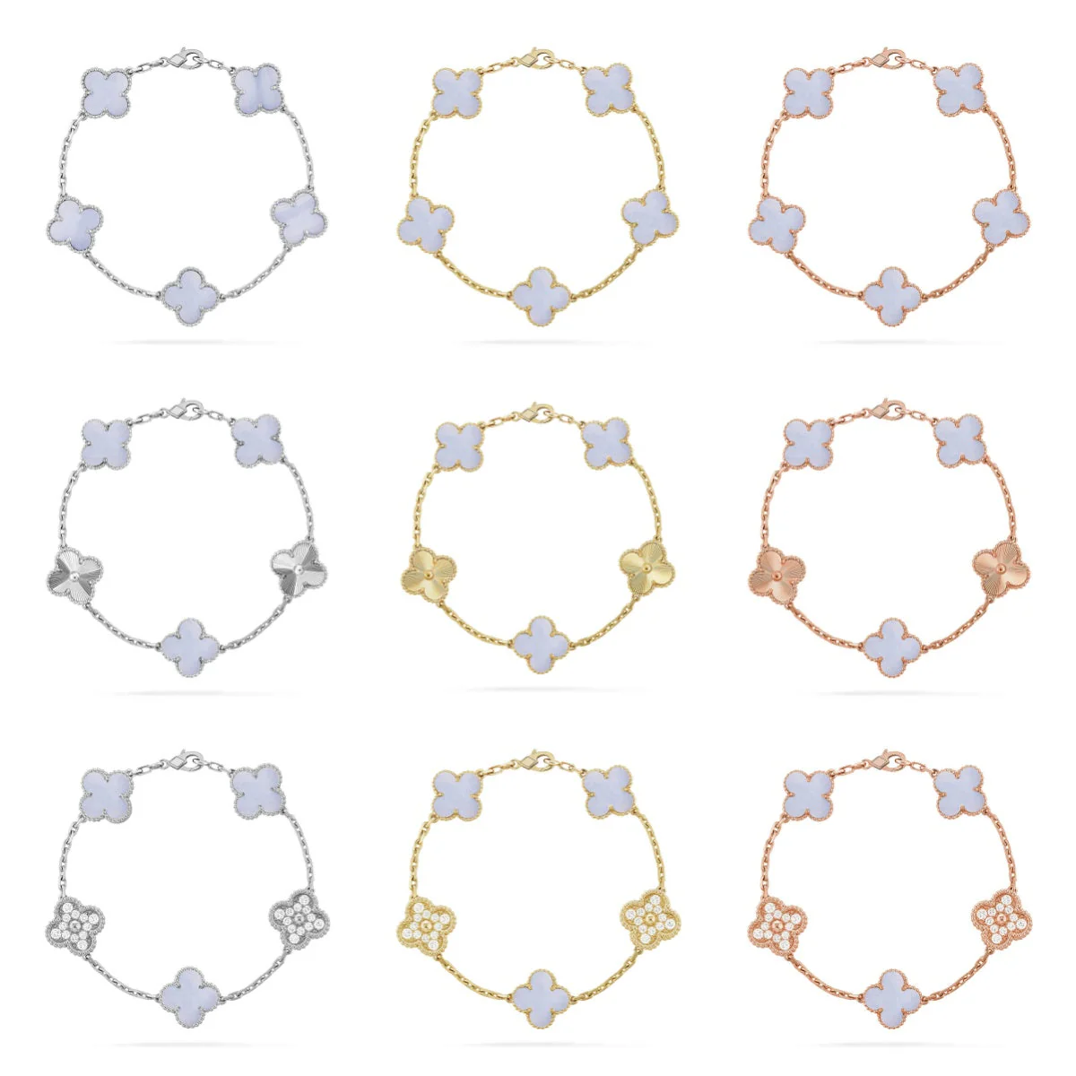 [⭐Luxery] CLOVER 5 MOTIF PURPLE CHALCEDONY BRACELET COLLECTION