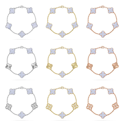 [⭐Luxery] CLOVER 5 MOTIF PURPLE CHALCEDONY BRACELET COLLECTION