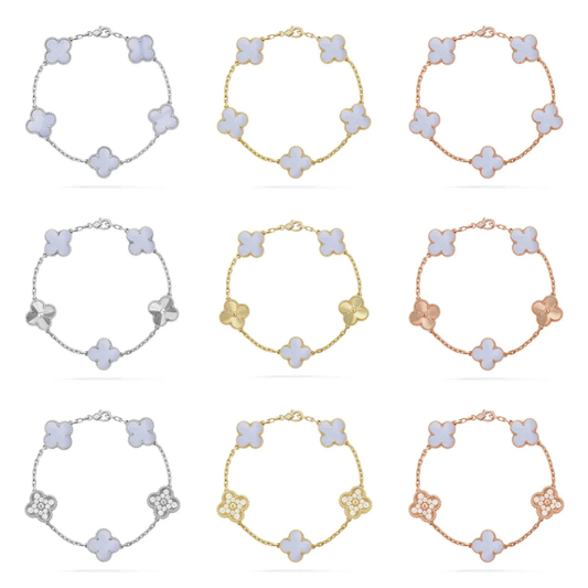 [⭐Luxery] CLOVER 5 MOTIF PURPLE CHALCEDONY BRACELET COLLECTION