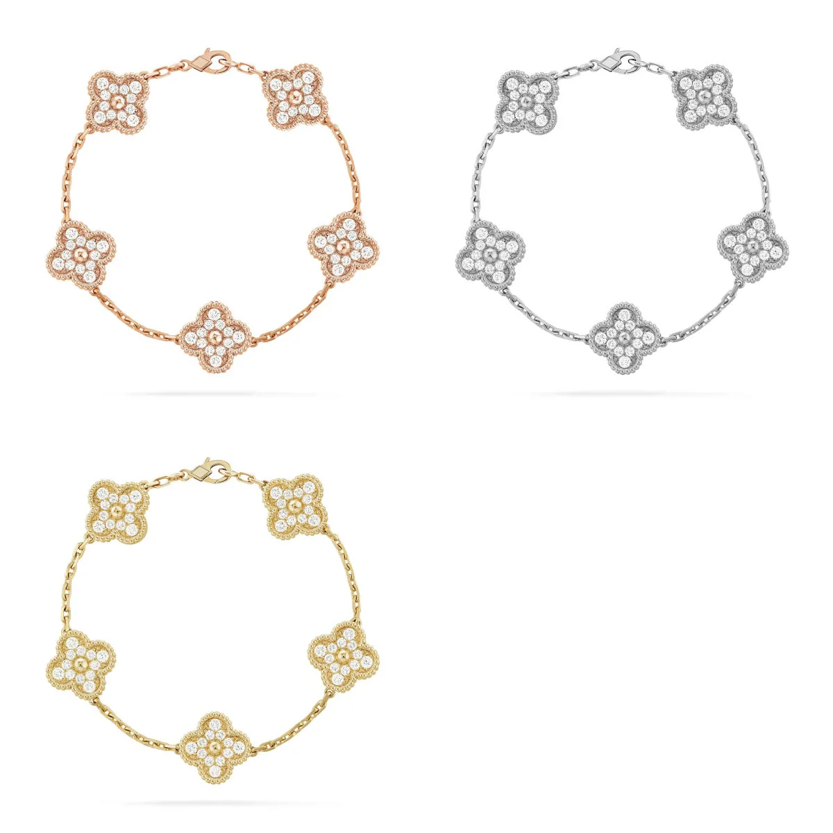 [⭐Luxery] CLOVER 5 MOTIF FULL DIAMOND BRACELET COLLECTION