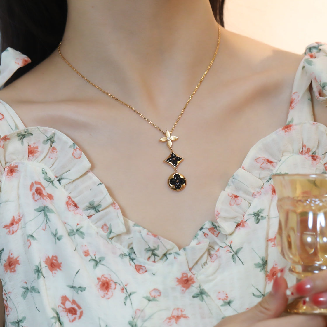 [⭐Luxery]STAR AND SUN ONYX PINK GOLD NECKLACE