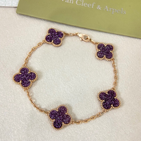 [⭐Luxery]NEW PURPLE SAND-GOLD FOUR-LEAF CLOVER 5-FLOWER BRACELET