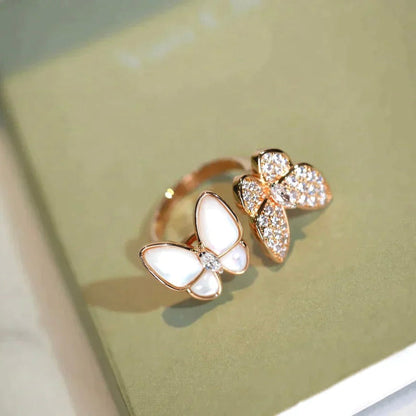 [⭐Luxery]TWIN BUTTERFLY DIAMOND MOP RING