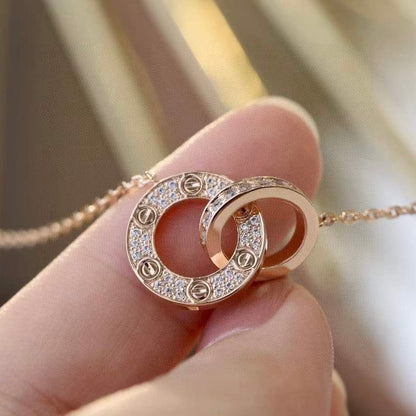 [⭐Luxery]LOVE 7.6MM NECKLACE ROSE GOLD AND SILVER  FULL DIAMOND
