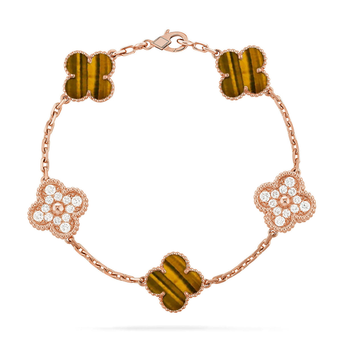 [⭐Luxery] CLOVER 5 MOTIFS TIGER EYE BRACELET COLLECTION