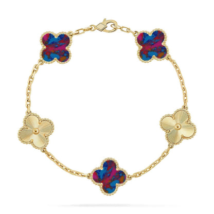 [⭐Luxery]CLOVER 5 MOTIF COLOR GEMSTONES BRACELET COLLECTION