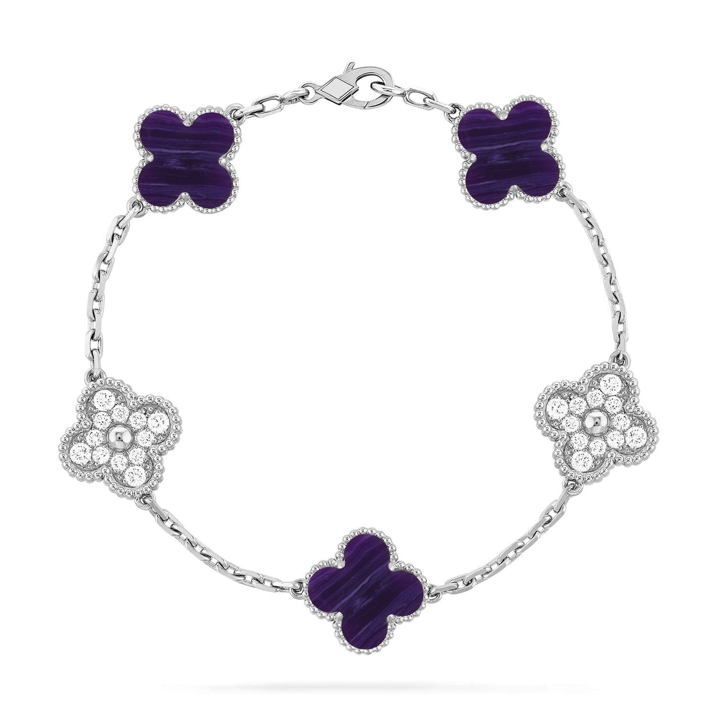[⭐Luxery]CLOVER 5 MOTIF PURPLE STRIPES BRACELET COLLECTION