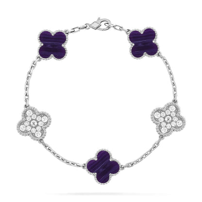 [⭐Luxery]CLOVER 5 MOTIF PURPLE STRIPES BRACELET COLLECTION