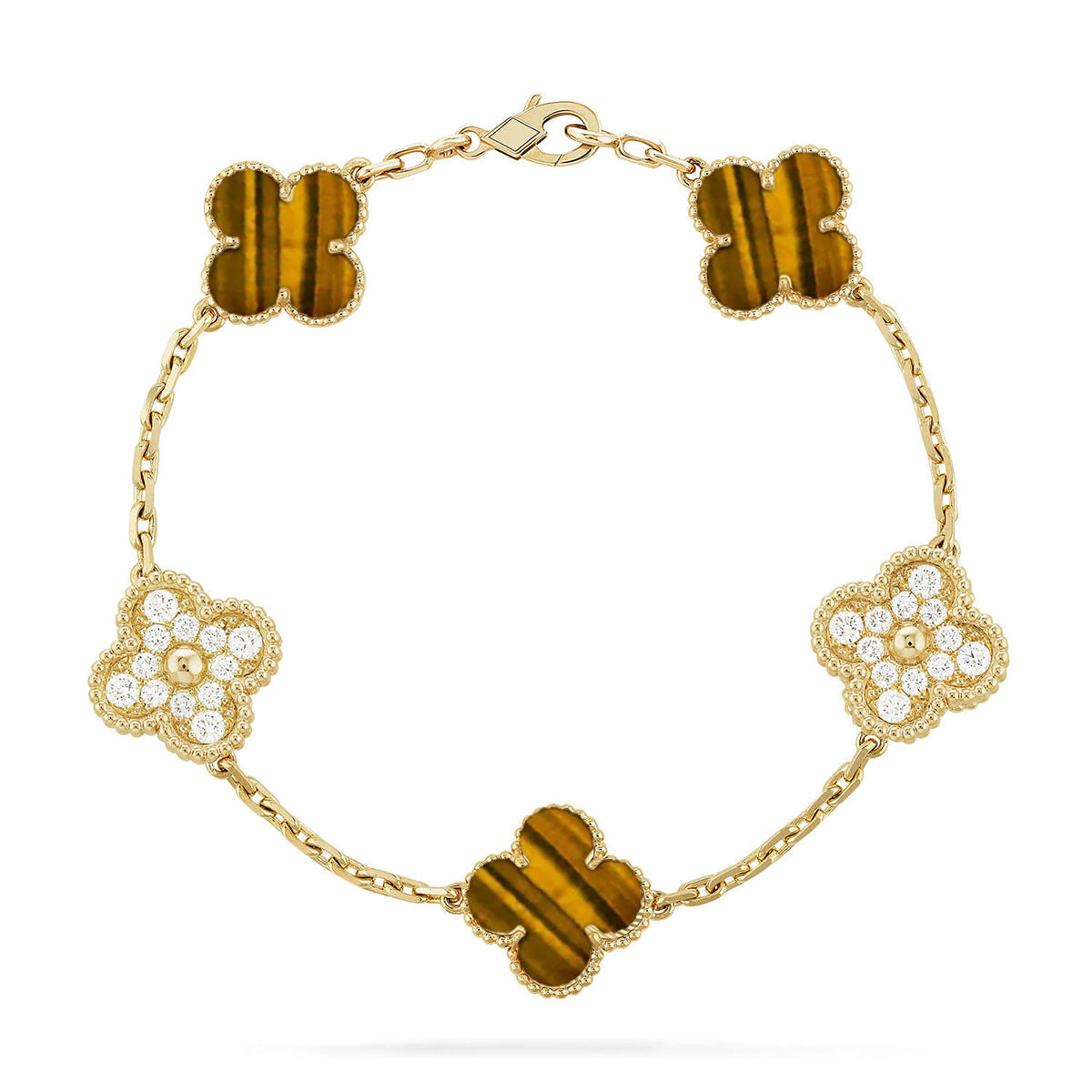 [⭐Luxery] CLOVER 5 MOTIFS TIGER EYE BRACELET COLLECTION