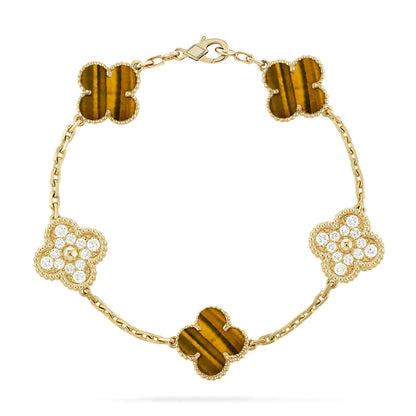 [⭐Luxery] CLOVER 5 MOTIFS TIGER EYE BRACELET COLLECTION
