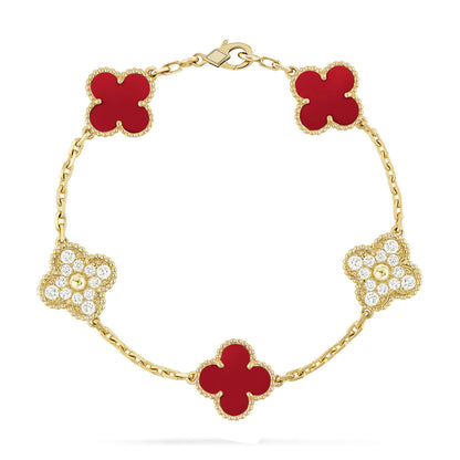 [⭐Luxery] CLOVER 5 MOTIF RED CORNELIAN BRACELET COLLECTION
