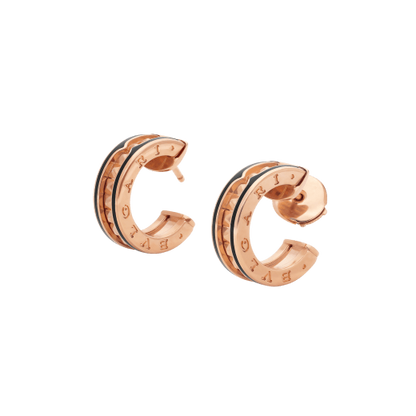 [⭐Luxery]ZERO 1 ROCK PINK GOLD EARRINGS WITH STUDDED SPIRAL AND BLACK CERAMIC