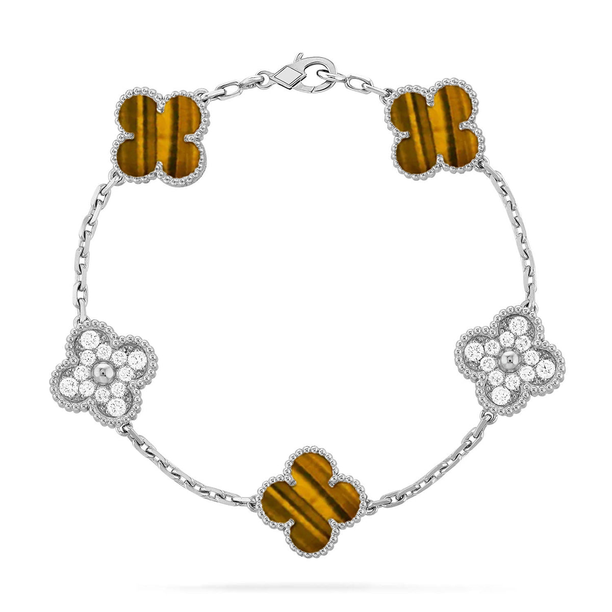 [⭐Luxery] CLOVER 5 MOTIFS TIGER EYE BRACELET COLLECTION