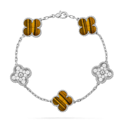 [⭐Luxery] CLOVER 5 MOTIFS TIGER EYE BRACELET COLLECTION