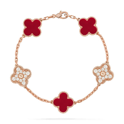 [⭐Luxery] CLOVER 5 MOTIF RED CORNELIAN BRACELET COLLECTION