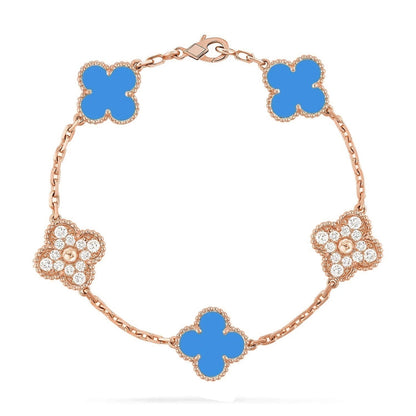 [⭐Luxery] CLOVER 5 MOTIF BLUE AGATE BRACELET COLLECTION
