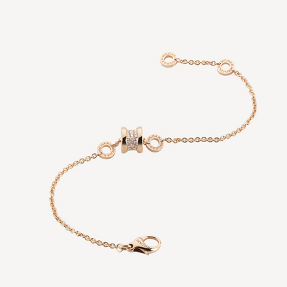 [⭐Luxery]ZERO 1 SOFT PINK GOLD WITH PAVED DIAMONDS ON THE SPIRAL BRACELET