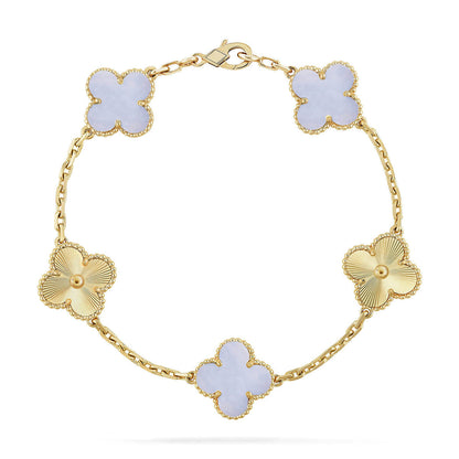 [⭐Luxery] CLOVER 5 MOTIF PURPLE CHALCEDONY BRACELET COLLECTION