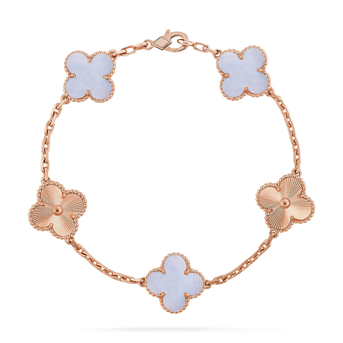 [⭐Luxery] CLOVER 5 MOTIF PURPLE CHALCEDONY BRACELET COLLECTION