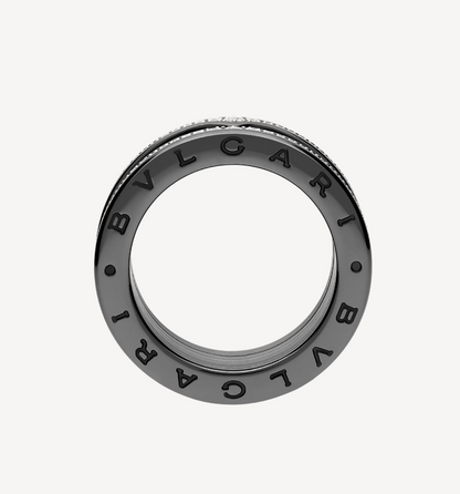 [⭐Luxery]ZERO 1 ROCK FOUR-BAND BLACK CERAMIC WITH STUDDED SPIRAL AND PAVED DIAMONDS RING
