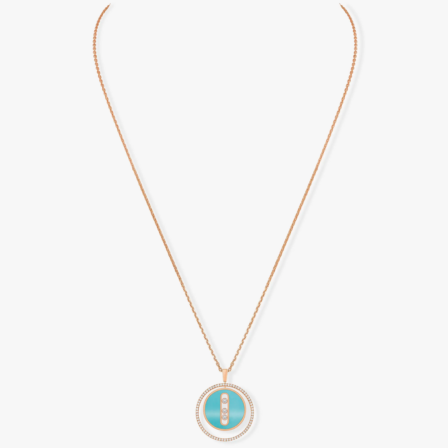 [⭐Luxery]Demo MOVE 3 DIAMONDS TURQUOISE PINK GOLD DIAMOND NECKLACE
