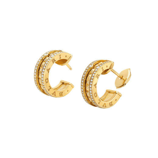 [⭐Luxery]ZERO 1 ROCK GOLD EARRINGS WITH STUDDED SPIRAL AND PAVED DIAMONDS