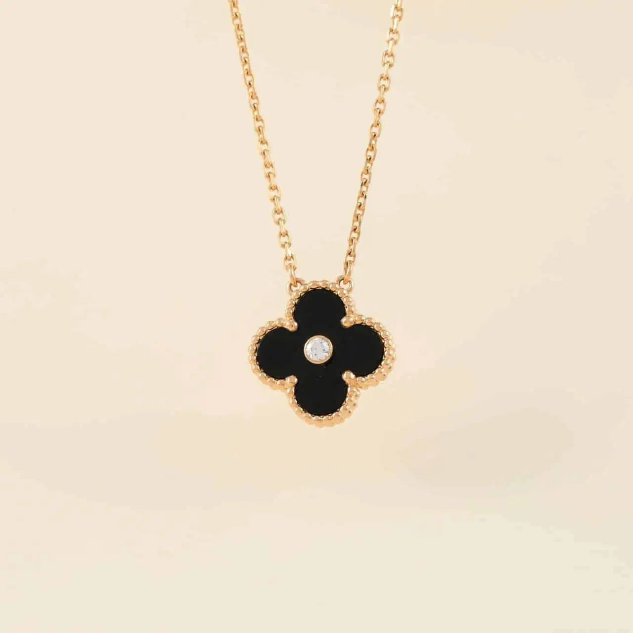 [⭐Luxery]CLOVER 15MM DIAMOND ONYX NECKLACE