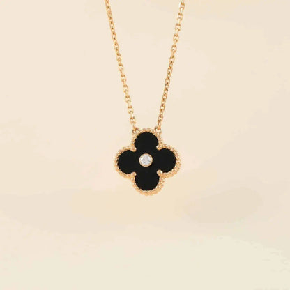 [⭐Luxery]CLOVER 15MM DIAMOND ONYX NECKLACE