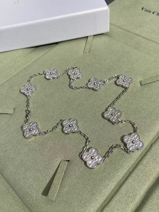 [⭐Luxery]CLOVER 10 MOTIFS  FULL DIAMOND NECKLACE
