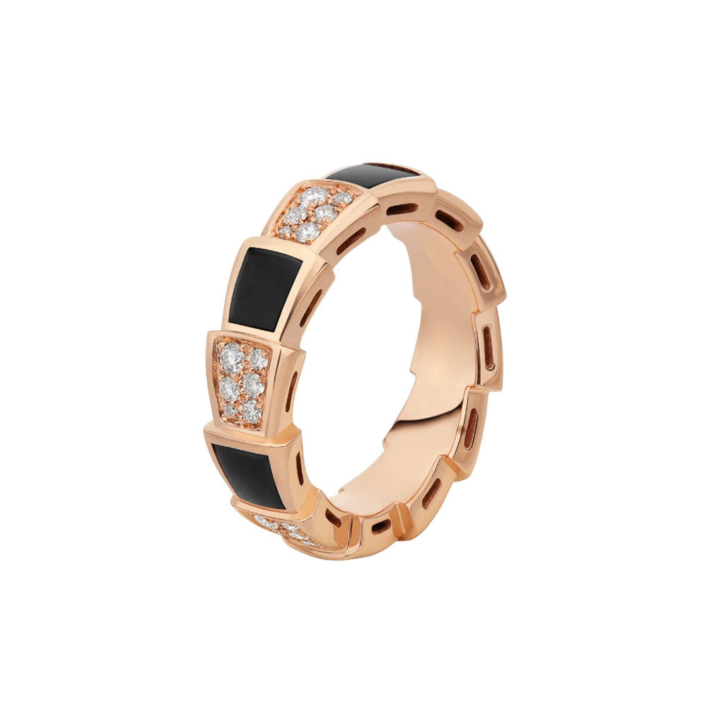 [⭐Luxery]SERPENTI RING PINK GOLD BLACK MOP DIAMOND PAVED 4MM