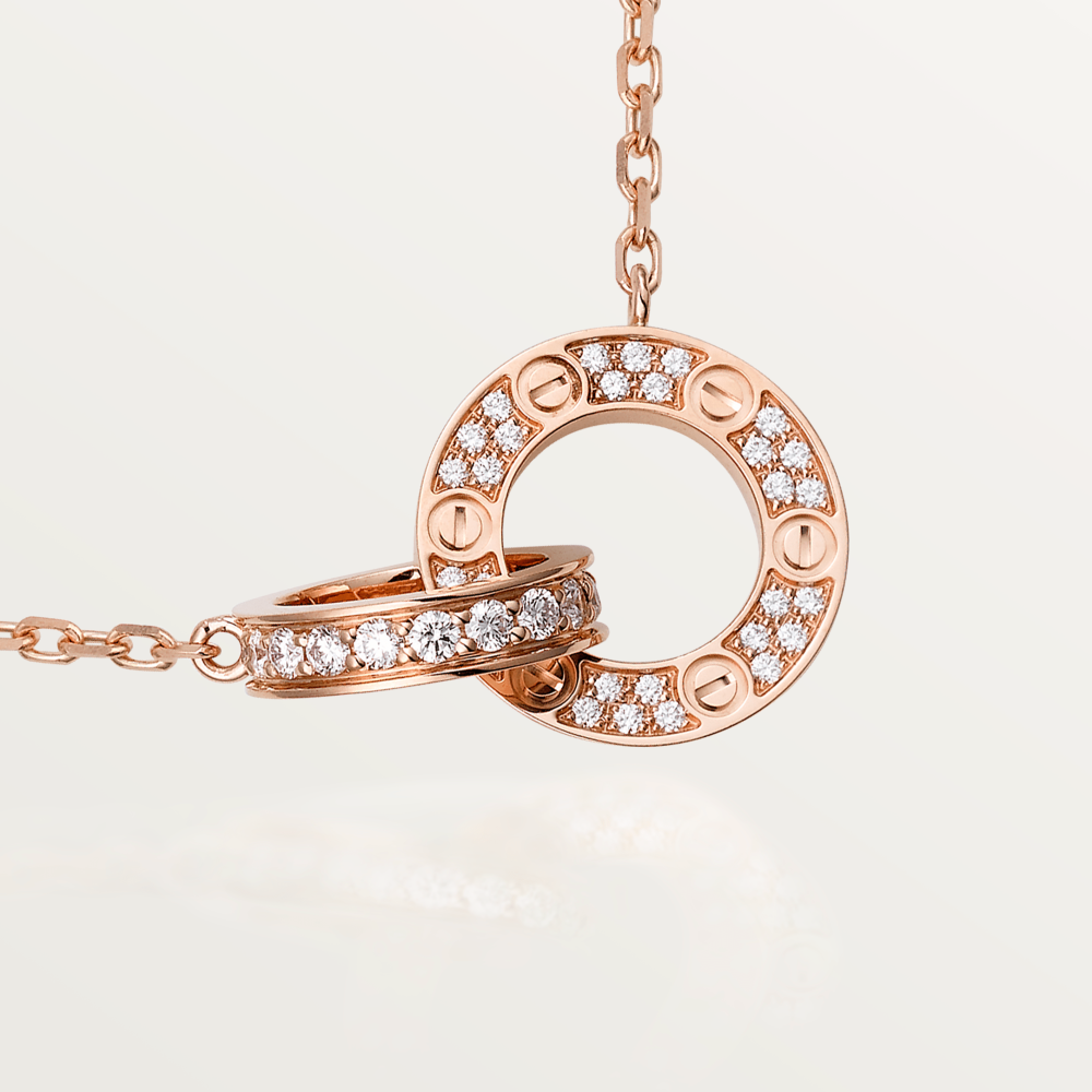 [⭐Luxery]LOVE 7.6MM NECKLACE ROSE GOLD AND SILVER  FULL DIAMOND