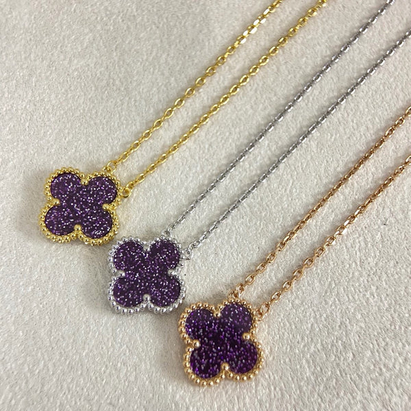 [⭐Luxery Jewelry]NEW 15MM PURPLE SAND-GOLD FOUR-LEAF CLOVER NECKLACE