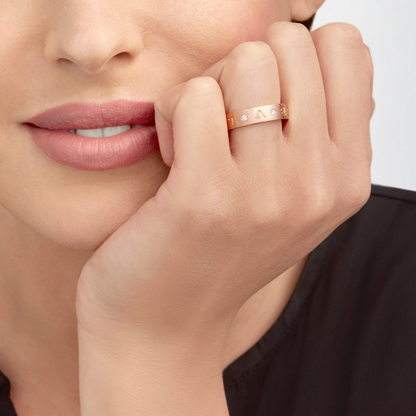 [⭐Luxery]ZERO 1 ESSENTIAL PINK GOLD BAND WITH DIAMONDS RING