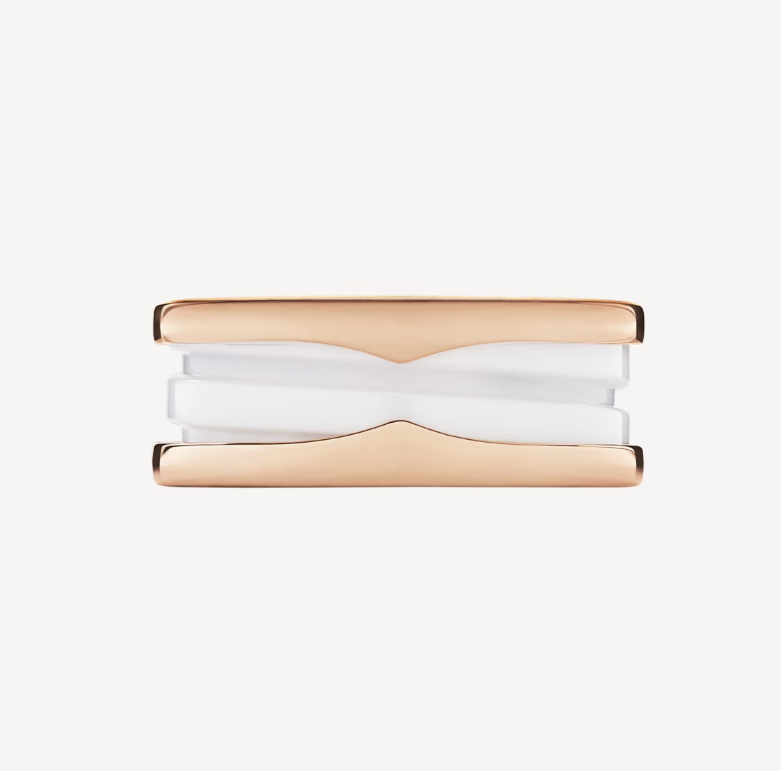 [⭐Luxery]ZERO 1 TWO-BAND LOOPS AND WHITE CERAMIC SPIRAL PINK GOLD RING