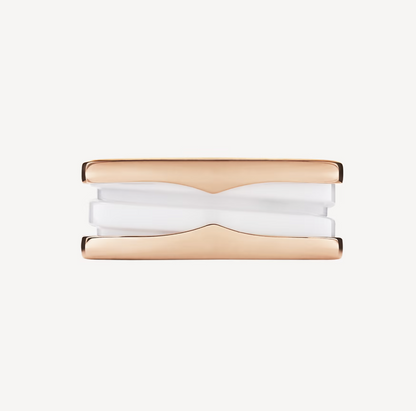 [⭐Luxery]ZERO 1 TWO-BAND LOOPS AND WHITE CERAMIC SPIRAL PINK GOLD RING