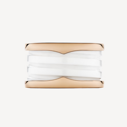 [⭐Luxery]ZERO 1 FOUR-BAND LOOPS AND WHITE CERAMIC SPIRAL PINK GOLD RING