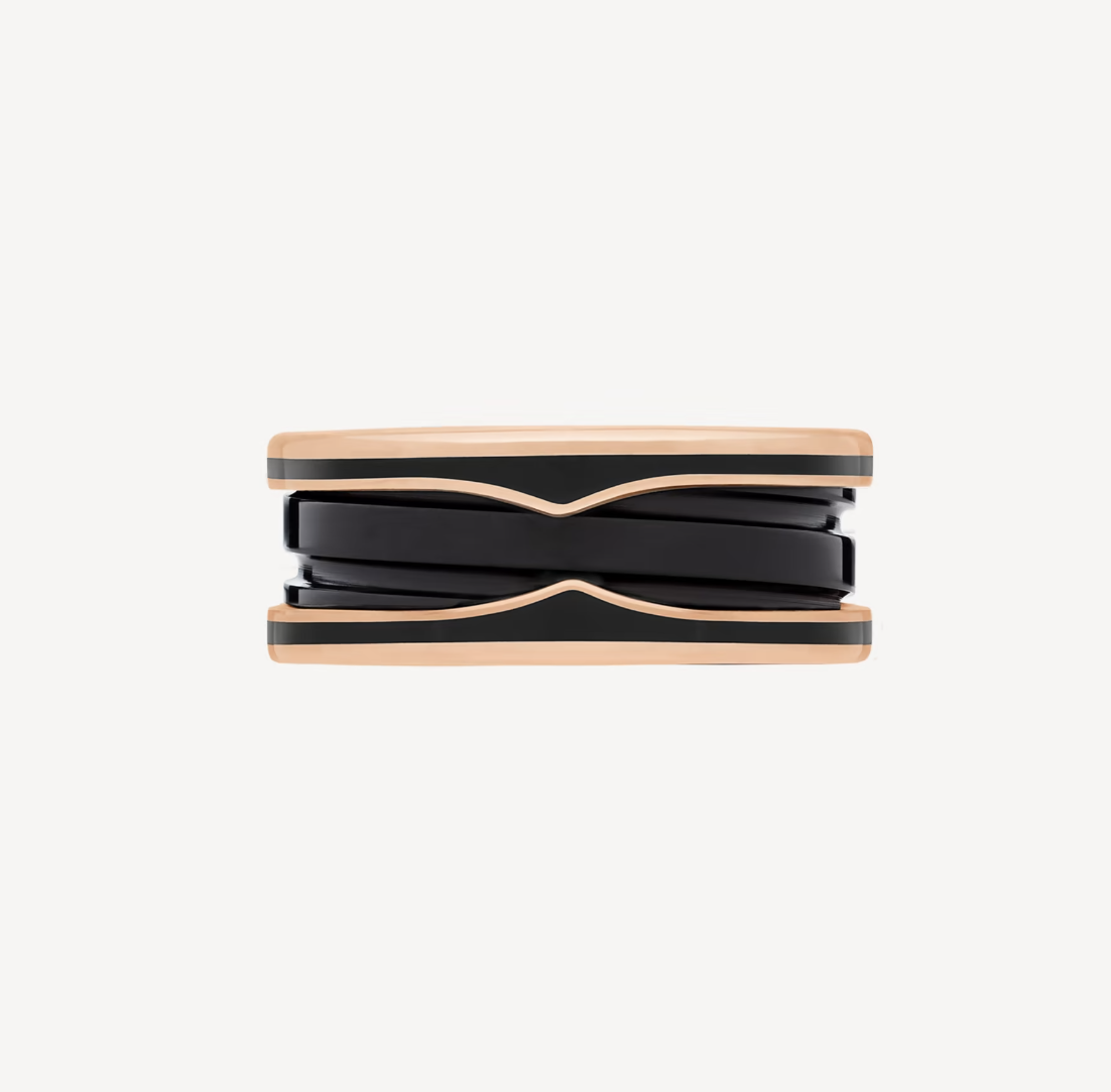 [⭐Luxery]ZERO 1 TWO-BAND WITH MATTE BLACK CERAMIC PINK GOLD RING