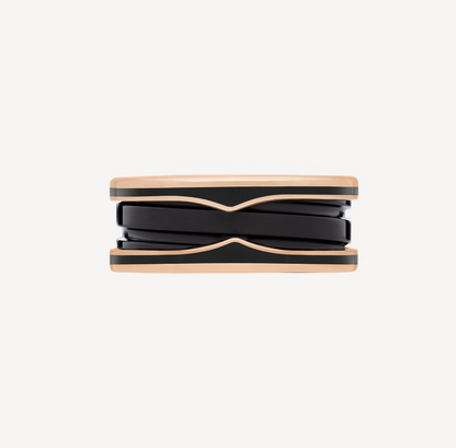 [⭐Luxery]ZERO 1 TWO-BAND WITH MATTE BLACK CERAMIC PINK GOLD RING