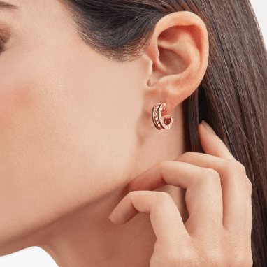 [⭐Luxery]ZERO 1 ROCK PINK GOLD EARRINGS WITH STUDDED SPIRAL AND BLACK CERAMIC